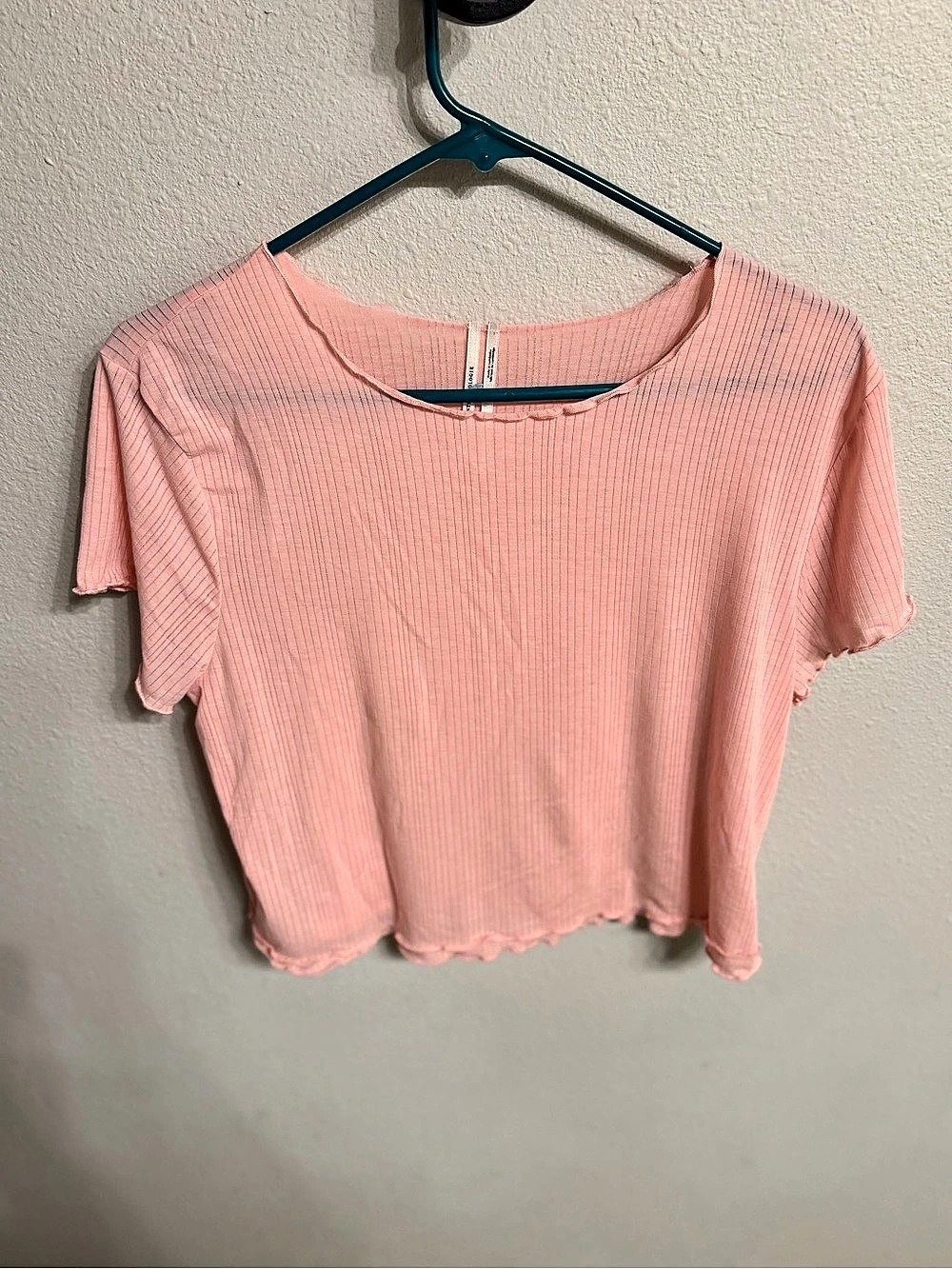 Anthropologie Ribbed Short Sleeve Top in Pink Size Large